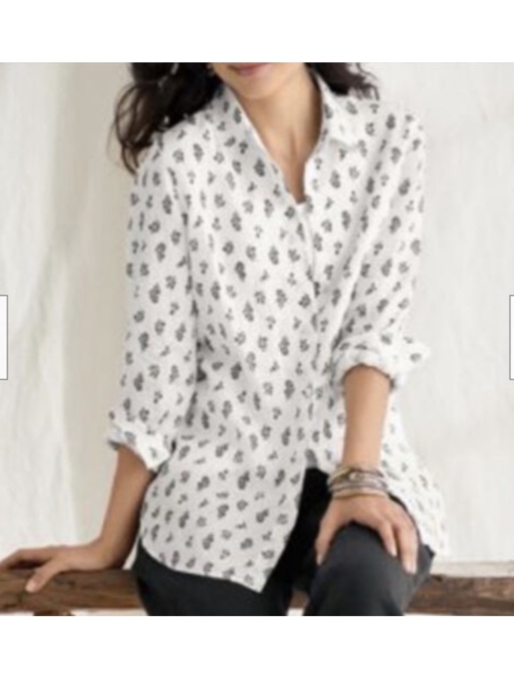 J Jill Love Linen 100% Linen Floral Print Button Down Blouse Top, Long Sleeves
